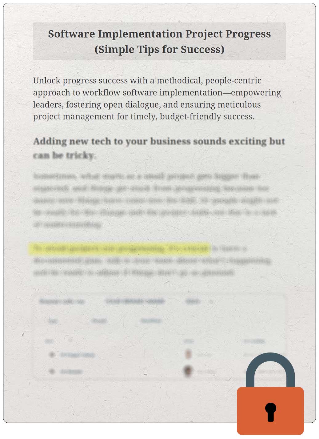 Cover of the Software Implementation Project Progress guide, blurred and locked until downloaded